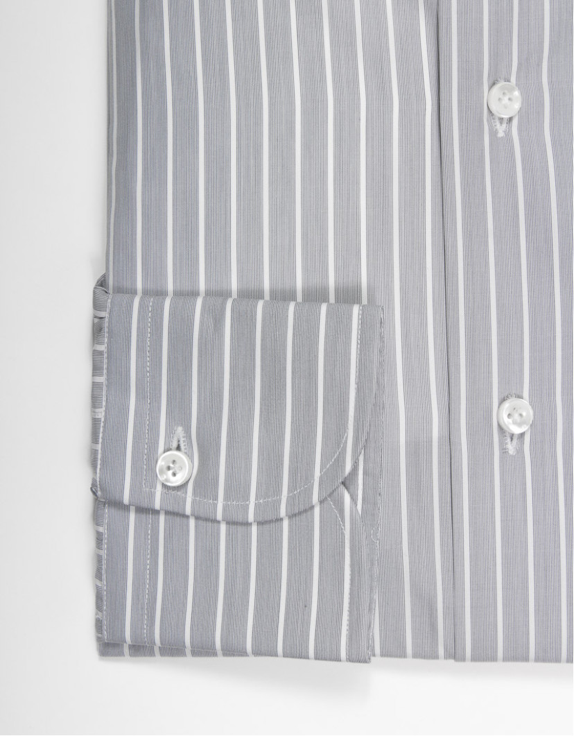 Patrick Hellmann Collection Grey Shirt With White Stripes And White Collar image